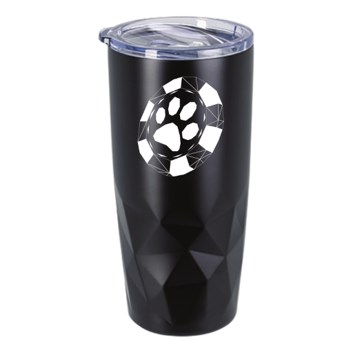 Solid black tumbler with a white wireframe-like BLFC poker chip logo on it.